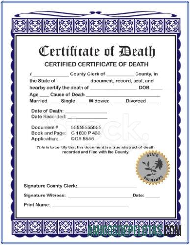 Certidão de Óbito Certificada exemplo real